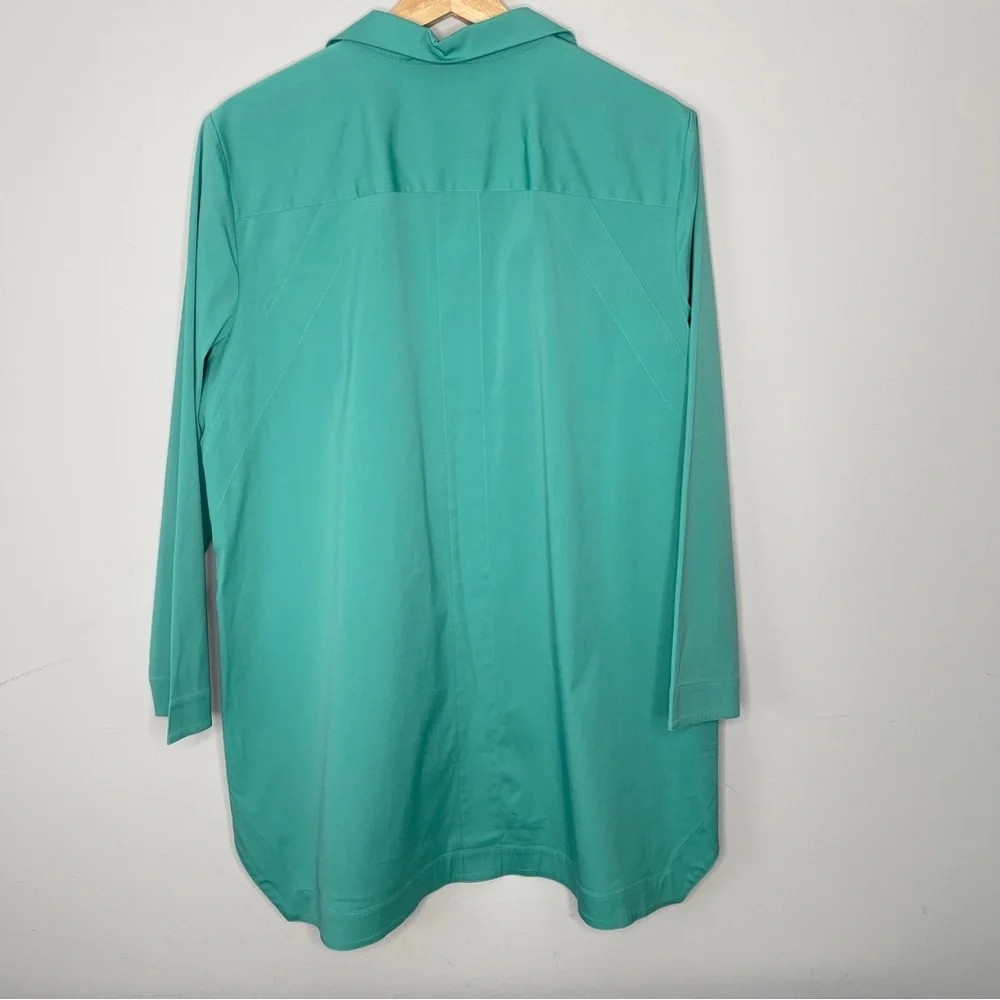 Ladies Lafayette 148 New York teal green blue button up down top size large - Picture 2 of 6
